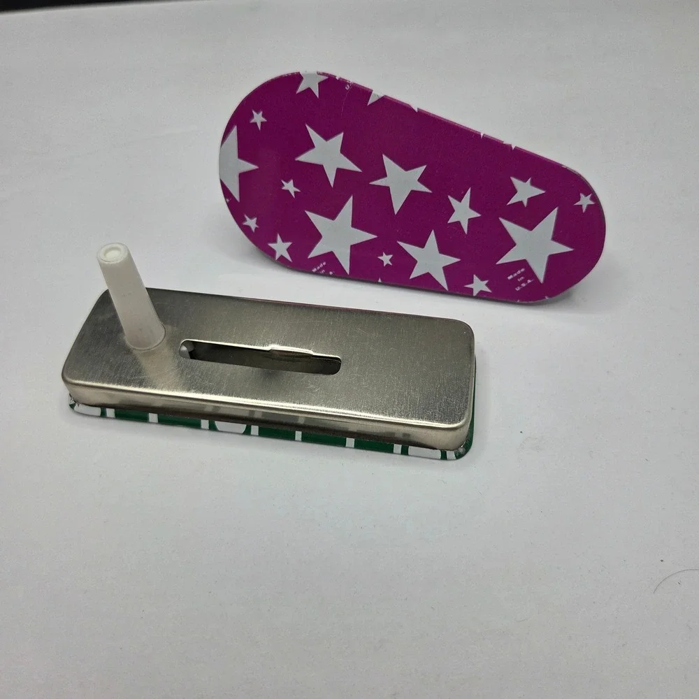 Vintage Metal Noisemaker Set Made in USA Stars Polka Dots Green Purple Retro Toy